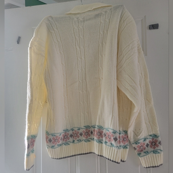 Cricket Lane Cozy Cream Floral  button-down collar Sweater Vintage - Picture 5 of 8